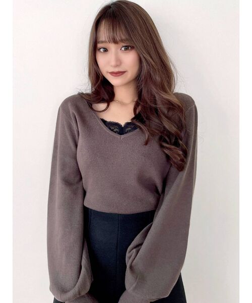 RESEXXY(リゼクシー)の「レースキャミセットニットトップス(ニット/セーター・レディース・ホワイト/ブラック/ベージュ/ブラウン・FREE)」の9枚目の写真