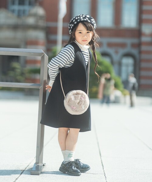 SHOO・LA・RUE（シューラルー）の「◆【おしゃれキッズの必須アイテム】シャギーベレー帽（ハンチング/ベレー帽・キッズ・ベージュ系その他3/ベビーピンク/ブラック系・99）」の10枚目の写真