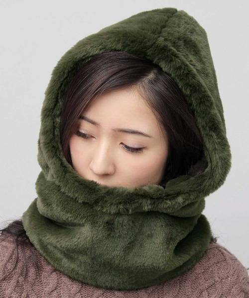 A.M.S.（エーエムエス）の「ふわふわ フェイクファー ビッグシルエット フーディー（ネックウォーマー/スヌード・メンズ・カーキ/グレー/ベージュ/ブラック・FREE）」の4枚目の写真