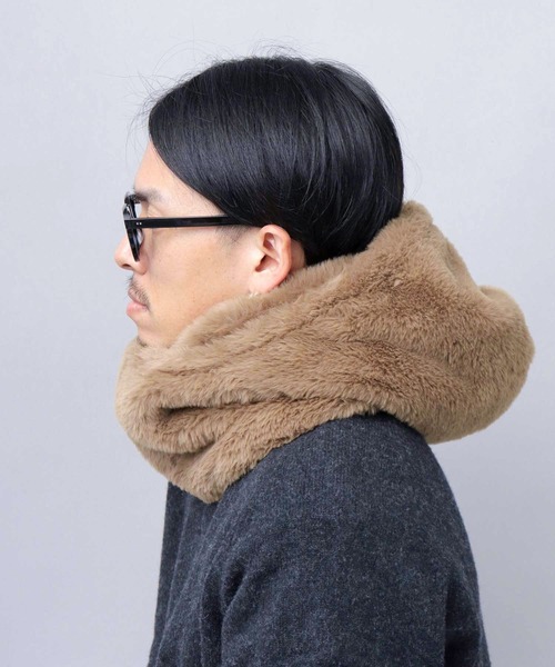 A.M.S.（エーエムエス）の「ふわふわ フェイクファー ビッグシルエット フーディー（ネックウォーマー/スヌード・メンズ・カーキ/グレー/ベージュ/ブラック・FREE）」の22枚目の写真