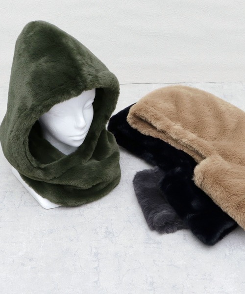 A.M.S.（エーエムエス）の「ふわふわ フェイクファー ビッグシルエット フーディー（ネックウォーマー/スヌード・メンズ・カーキ/グレー/ベージュ/ブラック・FREE）」の17枚目の写真