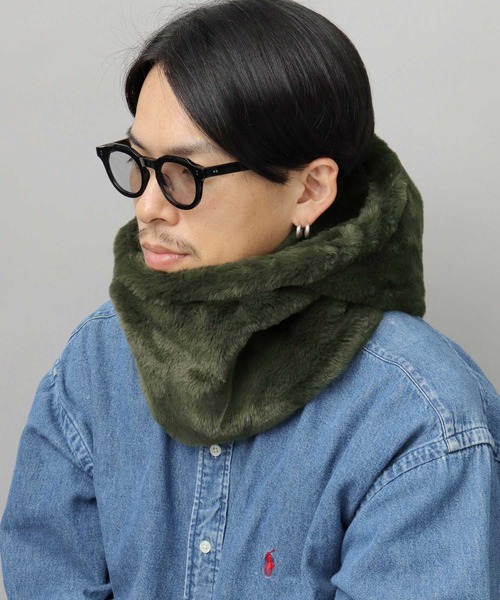 A.M.S.（エーエムエス）の「ふわふわ フェイクファー ビッグシルエット フーディー（ネックウォーマー/スヌード・メンズ・カーキ/グレー/ベージュ/ブラック・FREE）」の5枚目の写真