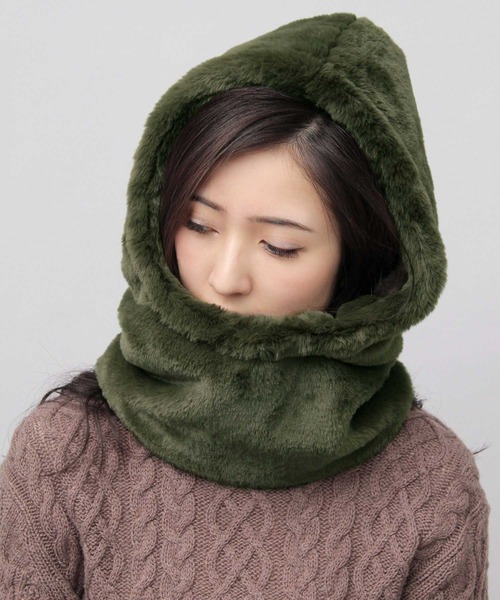 A.M.S.（エーエムエス）の「ふわふわ フェイクファー ビッグシルエット フーディー（ネックウォーマー/スヌード・メンズ・カーキ/グレー/ベージュ/ブラック・FREE）」の6枚目の写真