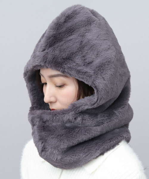 ふわふわ フェイクファー ビッグシルエット フーディー（ネック