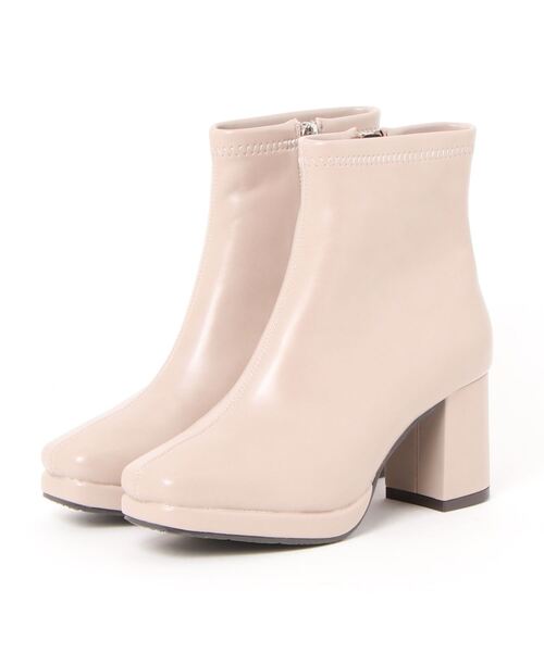 【厚底】スクエアトゥ　センターシームストレッチブーツ　MR2311