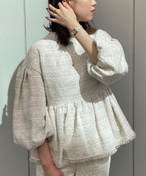 オリジナルツイードバルーンスリーブブラウス（シャツ/ブラウス