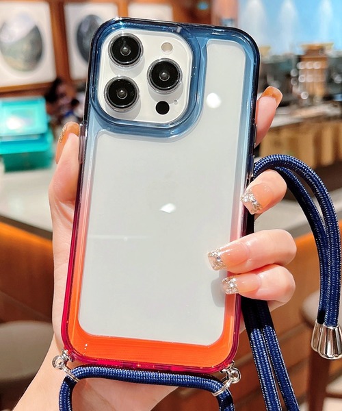 TeddyShop（テディショップ）の「【iPhone14/13用】ハイブリッドグラデーションネックストラップ付ケース（スマホケース/カバー・メンズ・イエロー×グリーン/パープル/ブラック×ブルー/ネイビー/ピンク・ONE SIZE）」の3枚目の写真