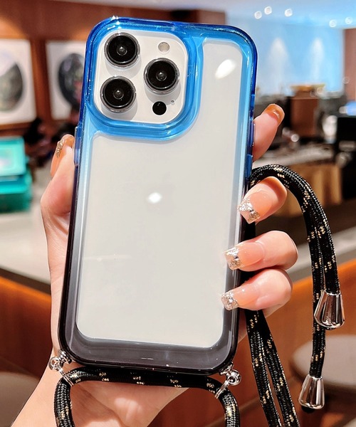 TeddyShop（テディショップ）の「【iPhone14/13用】ハイブリッドグラデーションネックストラップ付ケース（スマホケース/カバー・メンズ・イエロー×グリーン/パープル/ブラック×ブルー/ネイビー/ピンク・ONE SIZE）」の2枚目の写真