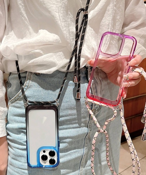 TeddyShop（テディショップ）の「【iPhone14/13用】ハイブリッドグラデーションネックストラップ付ケース（スマホケース/カバー・メンズ・イエロー×グリーン/パープル/ブラック×ブルー/ネイビー/ピンク・ONE SIZE）」の15枚目の写真