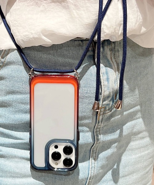 TeddyShop（テディショップ）の「【iPhone14/13用】ハイブリッドグラデーションネックストラップ付ケース（スマホケース/カバー・メンズ・イエロー×グリーン/パープル/ブラック×ブルー/ネイビー/ピンク・ONE SIZE）」の6枚目の写真