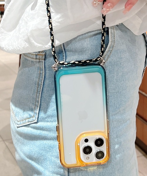 TeddyShop（テディショップ）の「【iPhone14/13用】ハイブリッドグラデーションネックストラップ付ケース（スマホケース/カバー・メンズ・イエロー×グリーン/パープル/ブラック×ブルー/ネイビー/ピンク・ONE SIZE）」の8枚目の写真