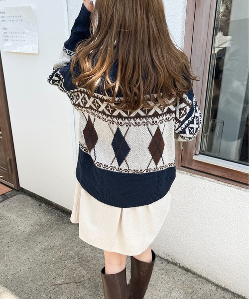 Ambre Ciel(アンブルシエル)の「ノルディック柄カーディガン/【WEB/EC限定商品】(ニット/セーター・レディース・アイボリー/ネイビー・FREE)」の4枚目の写真