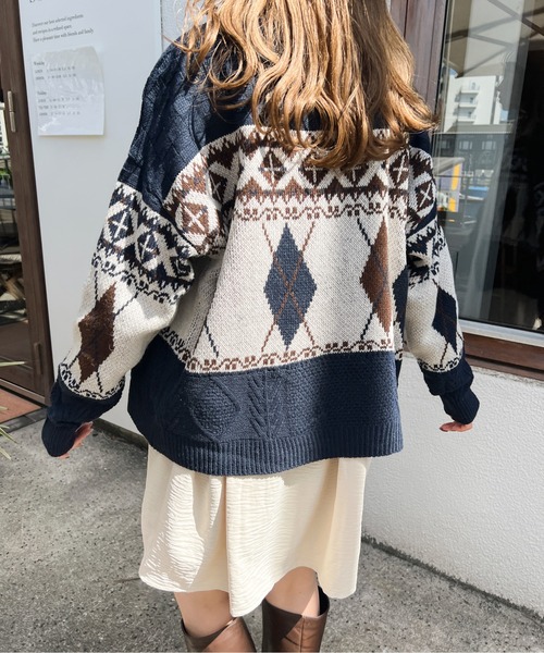 Ambre Ciel(アンブルシエル)の「ノルディック柄カーディガン/【WEB/EC限定商品】(ニット/セーター・レディース・アイボリー/ネイビー・FREE)」の12枚目の写真