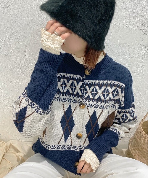 Ambre Ciel(アンブルシエル)の「ノルディック柄カーディガン/【WEB/EC限定商品】(ニット/セーター・レディース・アイボリー/ネイビー・FREE)」の11枚目の写真