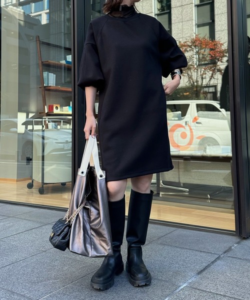 DouDou（ドゥドゥ）の「袖リブチュニックワンピース（チュニック・レディース・ブラック/オフホワイト/モカ・FREE）」の12枚目の写真