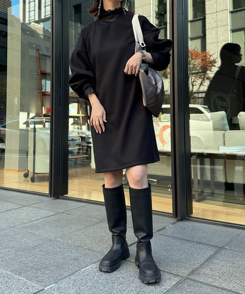 DouDou（ドゥドゥ）の「袖リブチュニックワンピース（チュニック・レディース・ブラック/オフホワイト/モカ・FREE）」の13枚目の写真