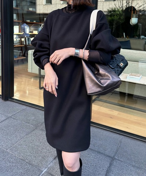 DouDou（ドゥドゥ）の「袖リブチュニックワンピース（チュニック・レディース・ブラック/オフホワイト/モカ・FREE）」の16枚目の写真