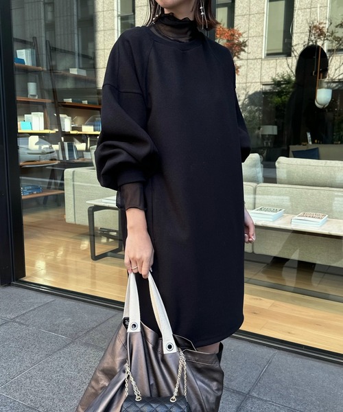 DouDou（ドゥドゥ）の「袖リブチュニックワンピース（チュニック・レディース・ブラック/オフホワイト/モカ・FREE）」の17枚目の写真