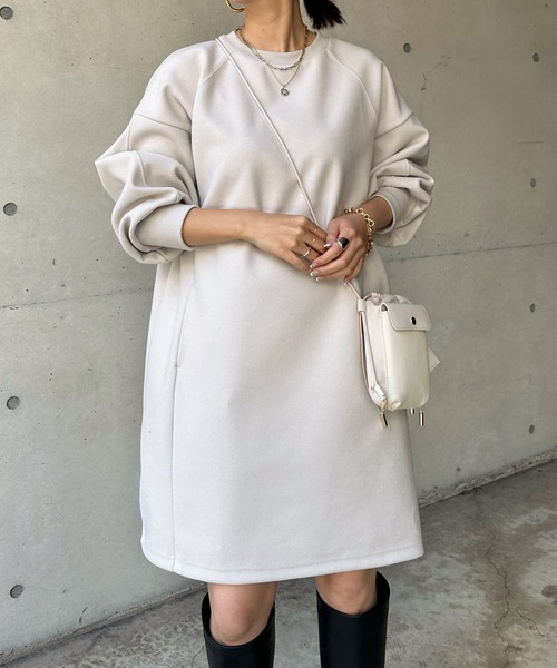 DouDou（ドゥドゥ）の「袖リブチュニックワンピース（チュニック・レディース・ブラック/オフホワイト/モカ・FREE）」の10枚目の写真