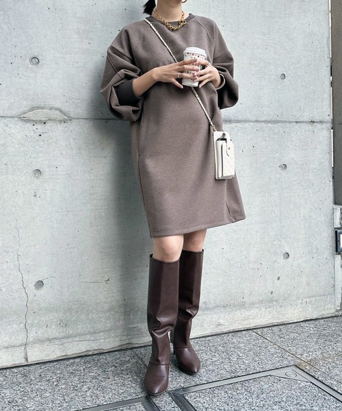 DouDou（ドゥドゥ）の「袖リブチュニックワンピース（チュニック・レディース・ブラック/オフホワイト/モカ・FREE）」の18枚目の写真