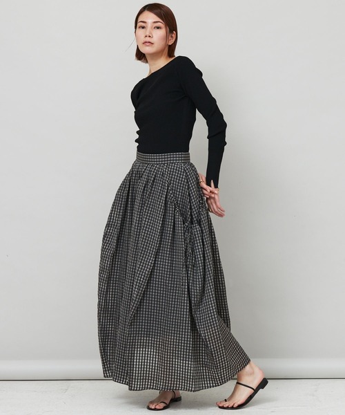Curensology（カレンソロジー）の「Curensology(カレンソロジー)/コットンシルクギンガムスカート（スカート・レディース・ブラック・FREE）」の3枚目の写真