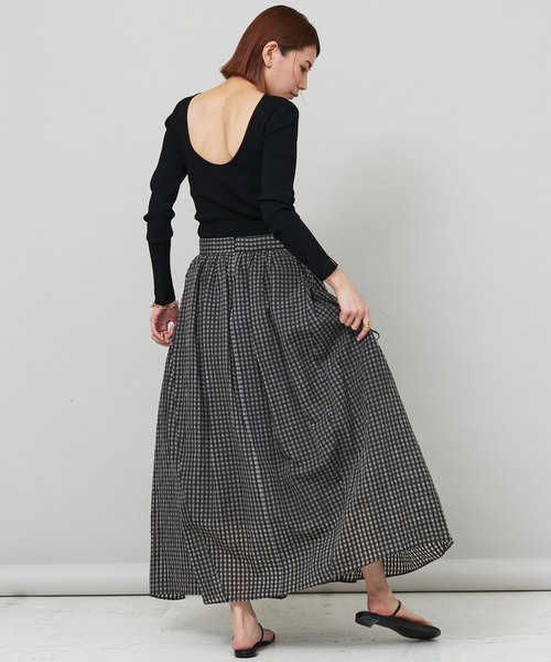 Curensology（カレンソロジー）の「Curensology(カレンソロジー)/コットンシルクギンガムスカート（スカート・レディース・ブラック・FREE）」の4枚目の写真
