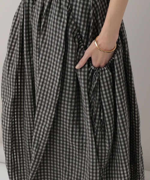 Curensology（カレンソロジー）の「Curensology(カレンソロジー)/コットンシルクギンガムスカート（スカート・レディース・ブラック・FREE）」の9枚目の写真