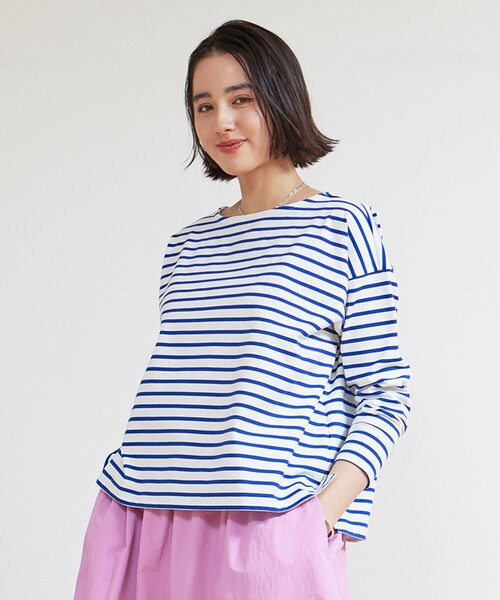 UNFILO(アンフィーロ)の「【LEE.3月号掲載】ボーダーワイドT(Tシャツ/カットソー・レディース・ブラック系1/ピンク系1/パイングリーン系1/ブルー系1・MEDIUM/LARGE/SMALL)」の2枚目の写真