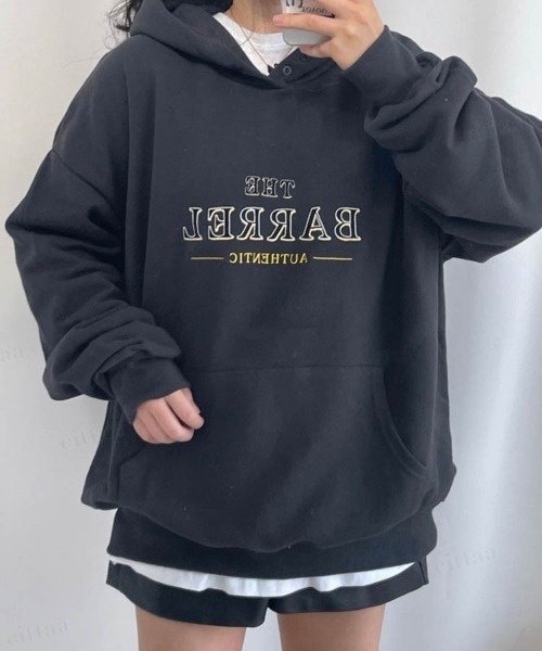 Dalfwin（ダールフィン）の「刺繍ロゴオーバーサイズフーディーパーカー（パーカー・レディース・ブルー/アイボリー/チャコールグレー・FREE）」の8枚目の写真