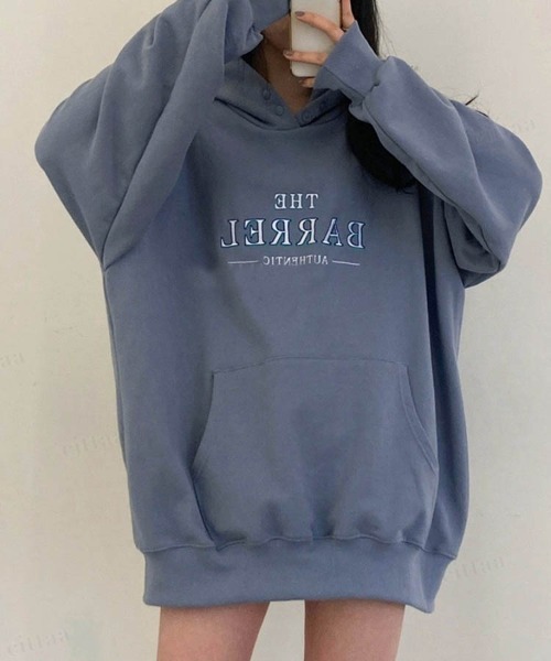 Dalfwin（ダールフィン）の「刺繍ロゴオーバーサイズフーディーパーカー（パーカー・レディース・ブルー/アイボリー/チャコールグレー・FREE）」の14枚目の写真