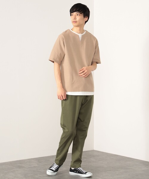 BEAMS HEART(ビームスハート)の「BEAMS HEART / スリットネック フェイクレイヤー ワッフル Tシャツ(ユニセックス)(Tシャツ/カットソー・メンズ・ベージュ/グリーン系その他/ブルー系その他・SMALL/MEDIUM/LARGE/X-LARGE)」の4枚目の写真