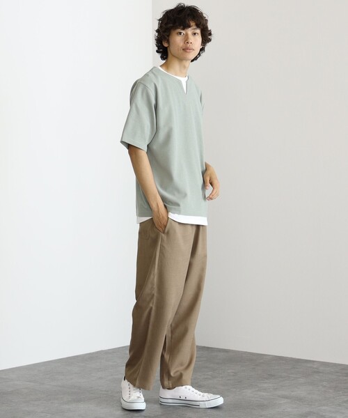 BEAMS HEART(ビームスハート)の「BEAMS HEART / スリットネック フェイクレイヤー ワッフル Tシャツ(ユニセックス)(Tシャツ/カットソー・メンズ・ベージュ/グリーン系その他/ブルー系その他・SMALL/MEDIUM/LARGE/X-LARGE)」の7枚目の写真