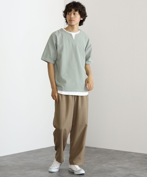 BEAMS HEART(ビームスハート)の「BEAMS HEART / スリットネック フェイクレイヤー ワッフル Tシャツ(ユニセックス)(Tシャツ/カットソー・メンズ・ベージュ/グリーン系その他/ブルー系その他・SMALL/MEDIUM/LARGE/X-LARGE)」の8枚目の写真