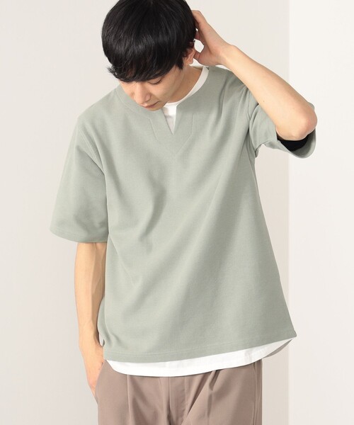 BEAMS HEART(ビームスハート)の「BEAMS HEART / スリットネック フェイクレイヤー ワッフル Tシャツ(ユニセックス)(Tシャツ/カットソー・メンズ・ベージュ/グリーン系その他/ブルー系その他・SMALL/MEDIUM/LARGE/X-LARGE)」の12枚目の写真