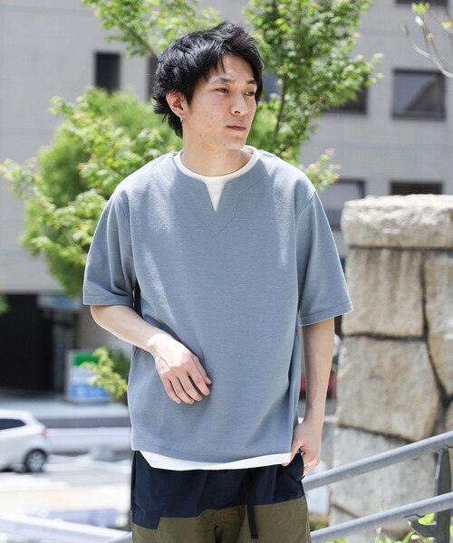 BEAMS HEART(ビームスハート)の「BEAMS HEART / スリットネック フェイクレイヤー ワッフル Tシャツ(ユニセックス)(Tシャツ/カットソー・メンズ・ベージュ/グリーン系その他/ブルー系その他・SMALL/MEDIUM/LARGE/X-LARGE)」の16枚目の写真