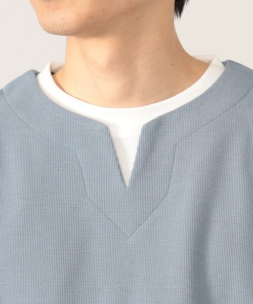 BEAMS HEART(ビームスハート)の「BEAMS HEART / スリットネック フェイクレイヤー ワッフル Tシャツ(ユニセックス)(Tシャツ/カットソー・メンズ・ベージュ/グリーン系その他/ブルー系その他・SMALL/MEDIUM/LARGE/X-LARGE)」の20枚目の写真