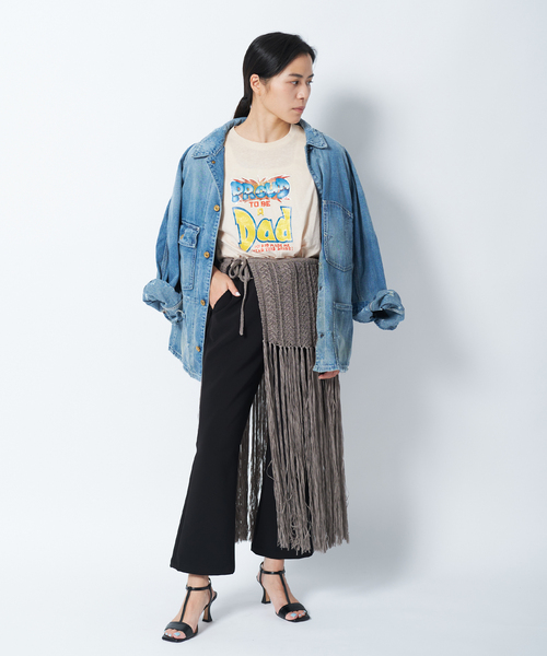 Bonum（ボナム）の「フリンジラップニットスカート / Fringe wrap knit skirt（スカート・レディース・チャコールグレー/ホワイト・FREE）」の14枚目の写真