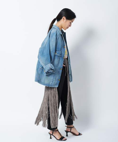 Bonum（ボナム）の「フリンジラップニットスカート / Fringe wrap knit skirt（スカート・レディース・チャコールグレー/ホワイト・FREE）」の16枚目の写真