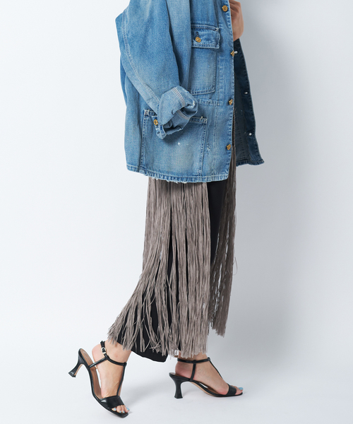 Bonum（ボナム）の「フリンジラップニットスカート / Fringe wrap knit skirt（スカート・レディース・チャコールグレー/ホワイト・FREE）」の18枚目の写真