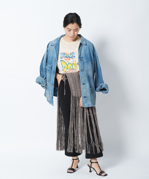 Bonum（ボナム）の「フリンジラップニットスカート / Fringe wrap knit skirt（スカート・レディース・チャコールグレー/ホワイト・FREE）」の20枚目の写真