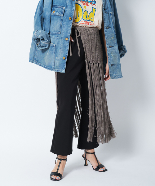 Bonum（ボナム）の「フリンジラップニットスカート / Fringe wrap knit skirt（スカート・レディース・チャコールグレー/ホワイト・FREE）」の21枚目の写真