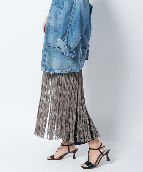 Bonum（ボナム）の「フリンジラップニットスカート / Fringe wrap knit skirt（スカート・レディース・チャコールグレー/ホワイト・FREE）」の22枚目の写真
