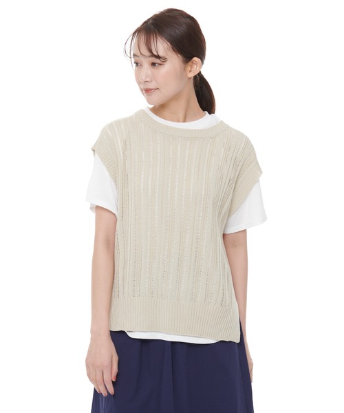 Arnold Palmer（アーノルドパーマー）の「ニットベスト × ラウンドテール Tシャツ セット（アンサンブル・レディース・グリーン/ベージュ/ピンク・L/M/S）」の2枚目の写真