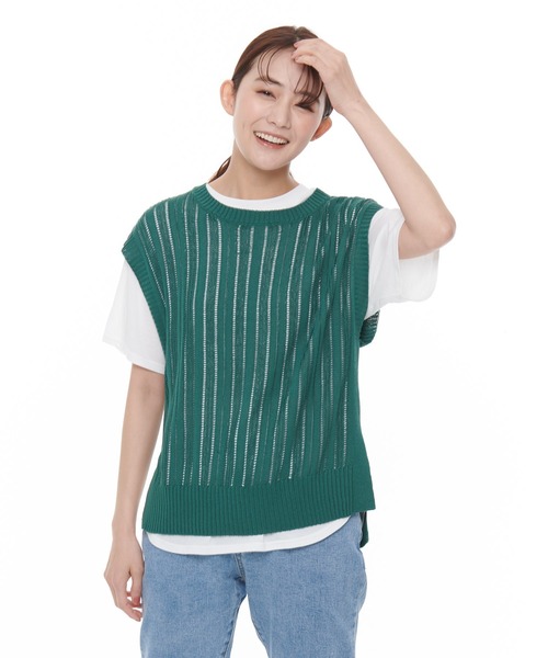 Arnold Palmer（アーノルドパーマー）の「ニットベスト × ラウンドテール Tシャツ セット（アンサンブル・レディース・グリーン/ベージュ/ピンク・L/M/S）」の3枚目の写真