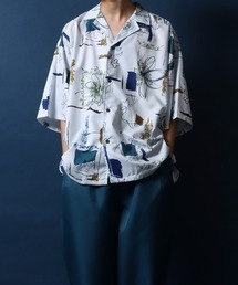 Total Pattern Print Big Silhouette Open Collar Shirt/総柄 ビッグシルエット オープンカラーシャツ