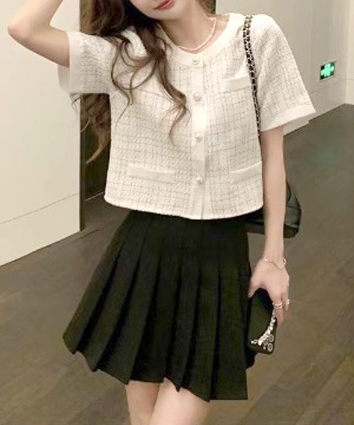 SpRay（スプレイ）の「ツィードライクカーディガン（カーディガン/ボレロ・レディース・オフホワイト/ブラック・FREE）」の2枚目の写真