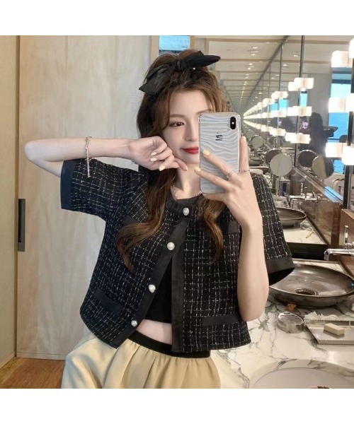 SpRay（スプレイ）の「ツィードライクカーディガン（カーディガン/ボレロ・レディース・オフホワイト/ブラック・FREE）」の3枚目の写真