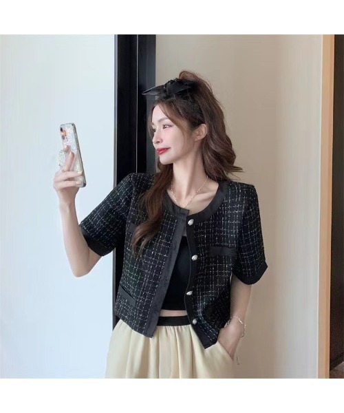 SpRay（スプレイ）の「ツィードライクカーディガン（カーディガン/ボレロ・レディース・オフホワイト/ブラック・FREE）」の5枚目の写真