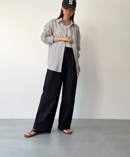 El mar（エルマール）の「El mar(エルマール) オーバーサイズストライプシャツ（シャツ/ブラウス・レディース・ネイビー・ONE SIZE）」の5枚目の写真