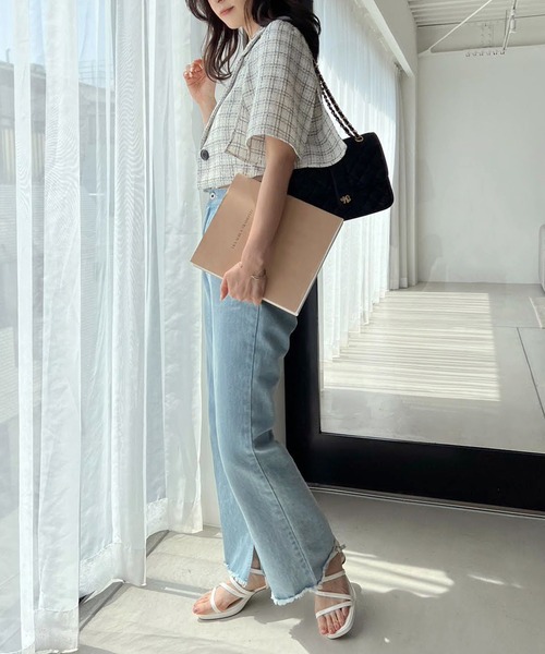 one after another NICE CLAUP（ワンアフターアナザーナイスクラップ）の「袖フレアスリットショートジャケット（テーラードジャケット・レディース・ホワイト系その他/アイボリー/ブラック・FREE）」の10枚目の写真